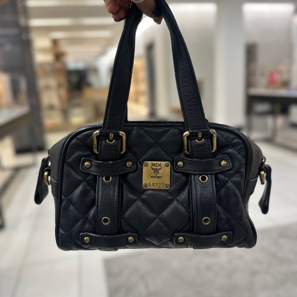 MCM Black Quilted Satchel